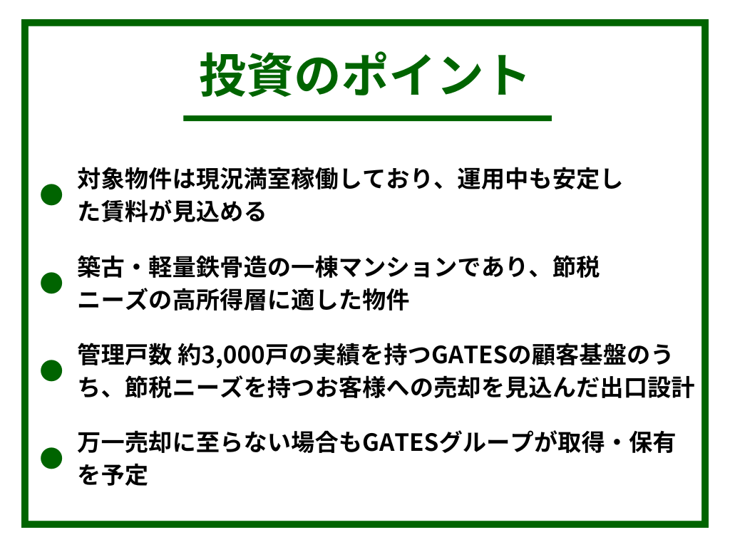 GATES FUNDING 28号の投資のポイント